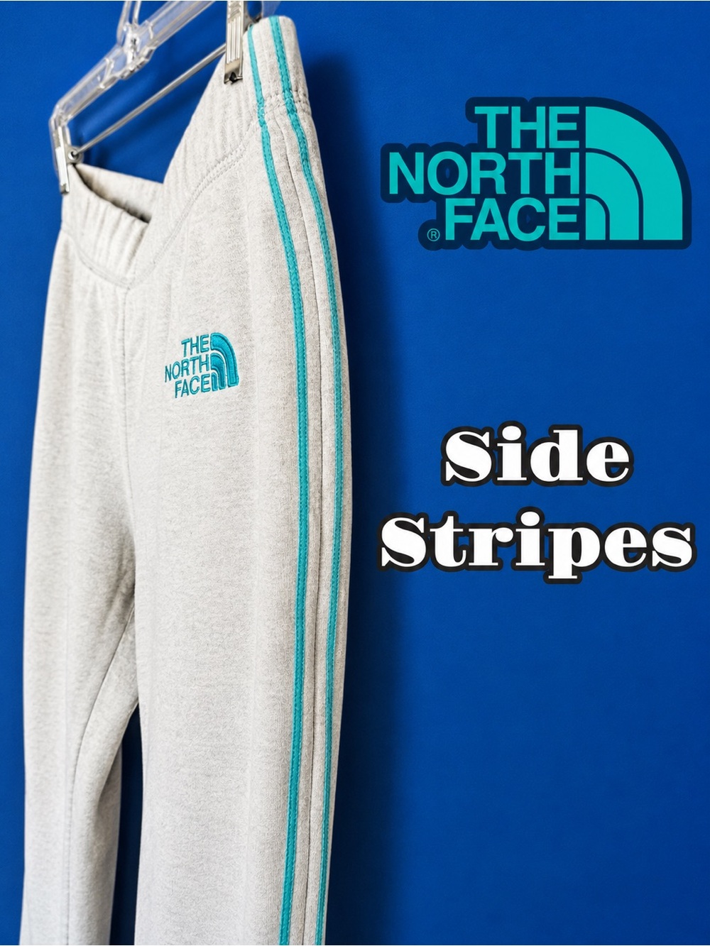 New 🦋 The North Face Ultra Soft Knee-Length Sweats, Gray, Teal Stripes, Petite - Picture 11 of 16